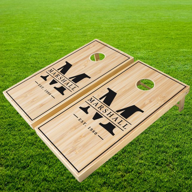 White Bamboo with Name & Initial Cornhole Set (Creator Uploaded)