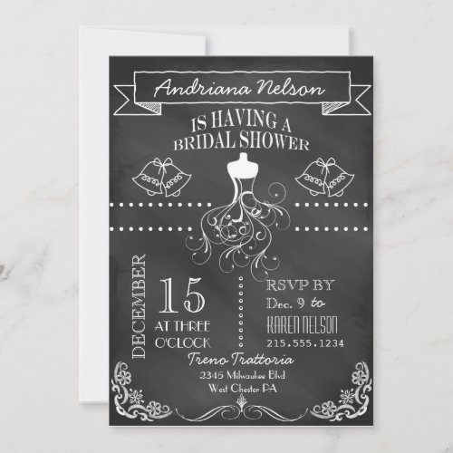 White Banner Chalkboard Bridal Shower Invitation