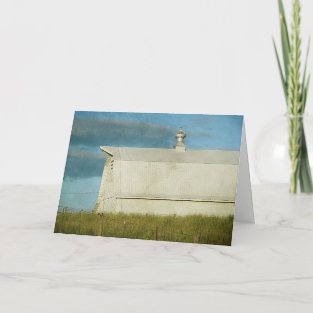 White Barn and Birds on a Fence Card (Front)