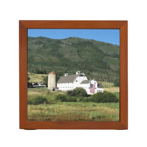 White Barn with American Flag Near Park City Utah Desk Organizer