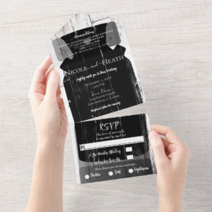 White Barn Wood Farmhouse Pitcher Barn Wedding   All In One Invitation