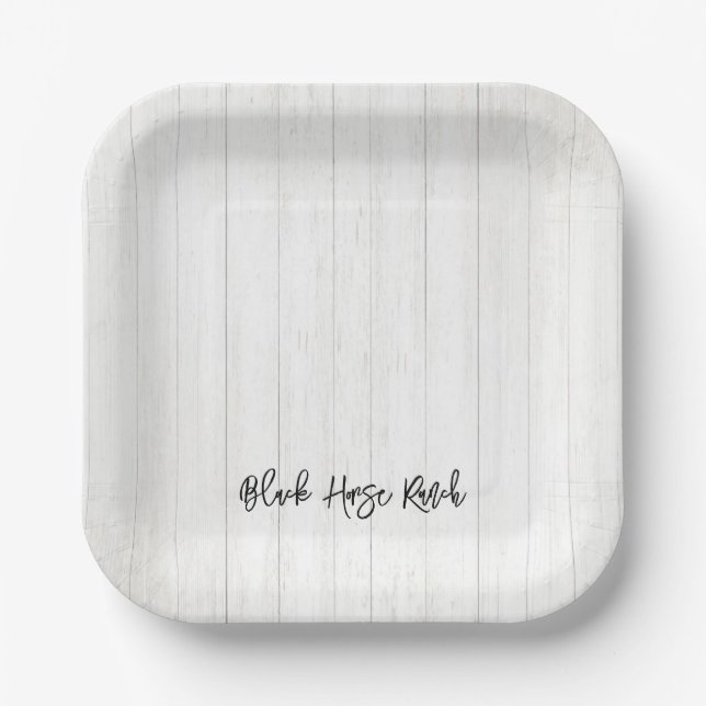 White Barn Wood Rustic Cowboy Ranch NAME Paper Plates (Front)