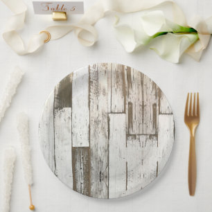 White barn woodgrain rustic western country party paper plates