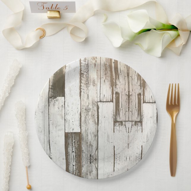White barn woodgrain rustic western country party paper plates (Wedding)