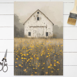White Barn Yellow Wildflowers Rustic Decoupage Tissue Paper