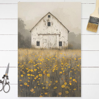 White Barn Yellow Wildflowers Rustic Decoupage Tissue Paper