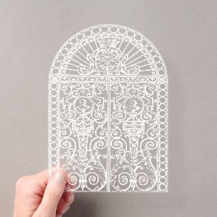 White Baroque Gate Illustration Arch Wedding Acrylic Invitations