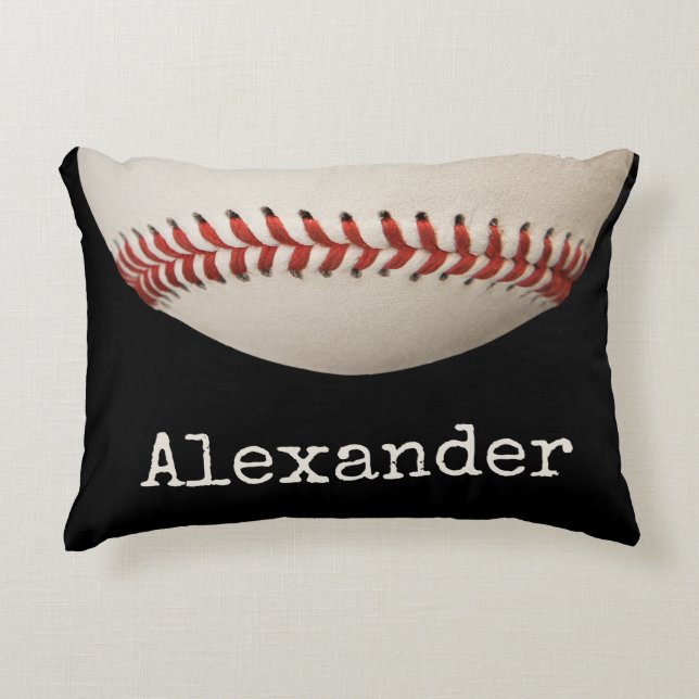 White Baseball Personalized with Name Number Black Accent Pillow (Front)