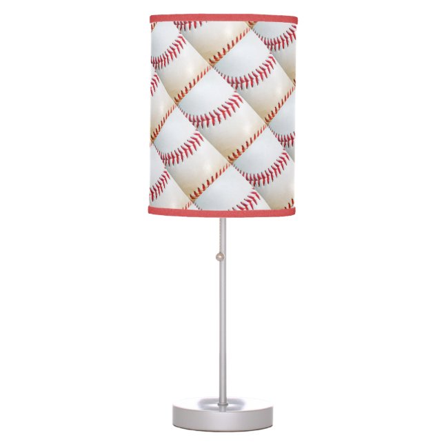 White Baseball red stitching diamond pattern Table Lamp (Front)