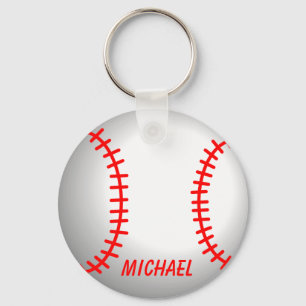 White Baseball Red Stitching Keychain