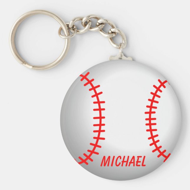 White Baseball Red Stitching Keychain (Front)