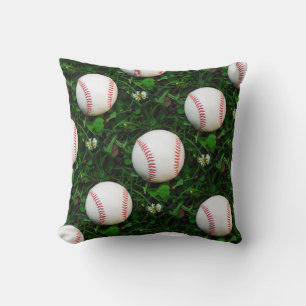 White Baseball red stitching Throw Pillow