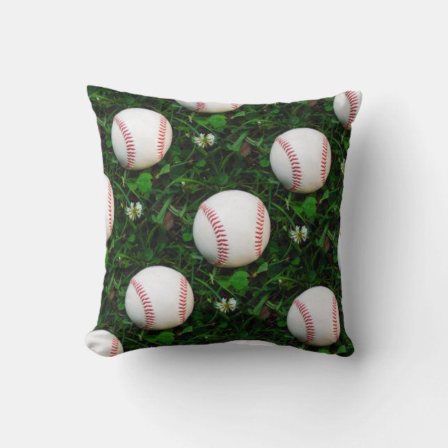 White Baseball red stitching Throw Pillow (Front)