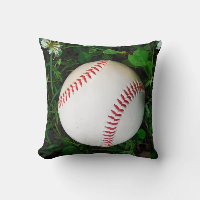 White Baseball red stitching Throw Pillow (Front)