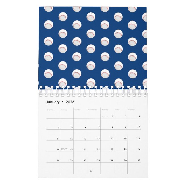 White Baseball Sport Players Ball Red Stitching Calendar (Jan 2026)
