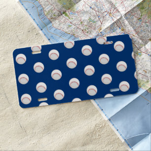 White Baseball Sport Players Ball Red Stitching License Plate