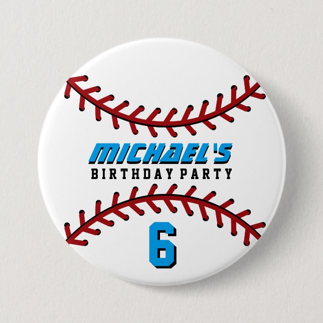 White Baseball Sports Birthday Party Button Pin (Front)