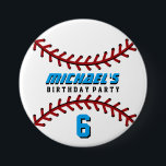 White Baseball Sports Birthday Party Button Pin<br><div class="desc">Softball button for your kids birthday party. A perfect pin for sports fans,  athletes,  players,  coach or captain of the baseball or softball team. You can customize the wording to fit any events with sports theme.</div>