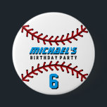 White Baseball Sports Birthday Party Button Pin<br><div class="desc">Softball button for your kids birthday party. A perfect pin for sports fans,  athletes,  players,  coach or captain of the baseball or softball team. You can customize the wording to fit any events with sports theme.</div>