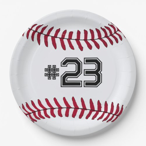 White Baseball with Number Paper Plates