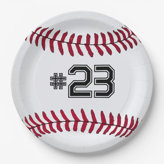 White Baseball with Number Paper Plates (Front)
