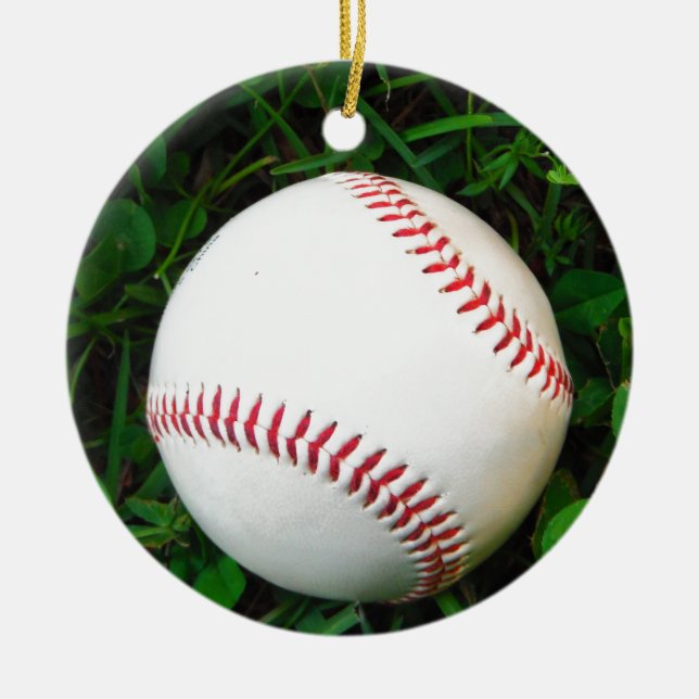 White Baseball with Red Stitching Ceramic Ornament (Front)