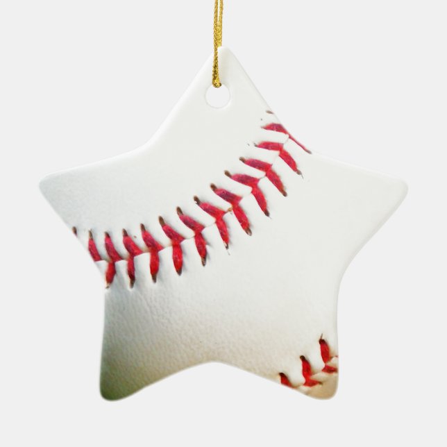 White Baseball with Red Stitching Ceramic Ornament (Front)