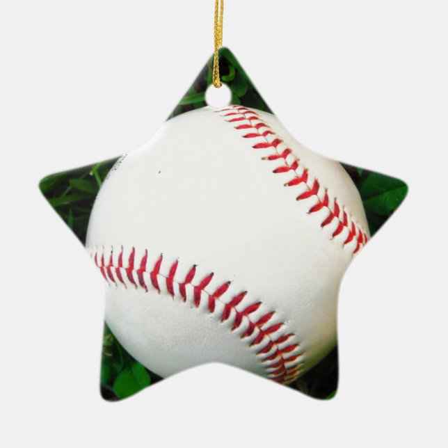 White Baseball with Red Stitching Ceramic Ornament (Front)