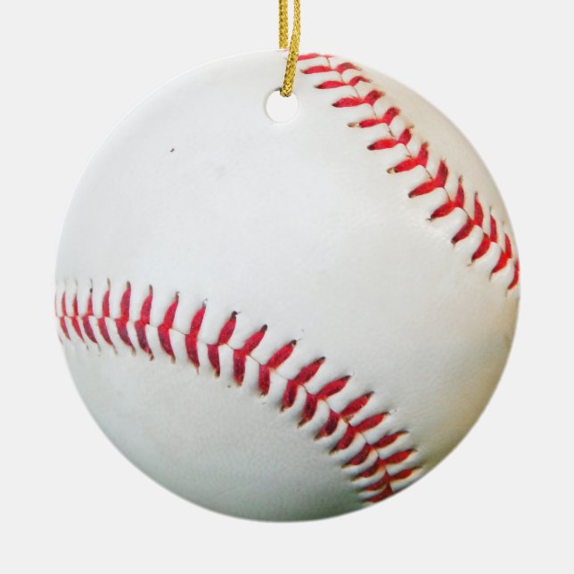 White Baseball with Red Stitching Ceramic Ornament (Front)