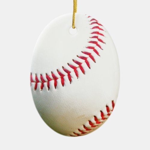 White Baseball with Red Stitching Ceramic Ornament