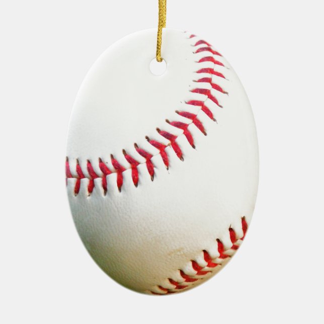 White Baseball with Red Stitching Ceramic Ornament (Front)