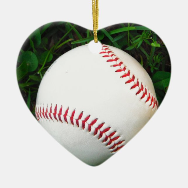 White Baseball with Red Stitching Ceramic Ornament (Front)