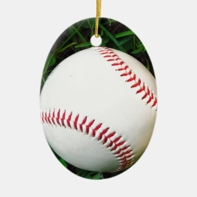 White Baseball with Red Stitching Ceramic Ornament (Front)
