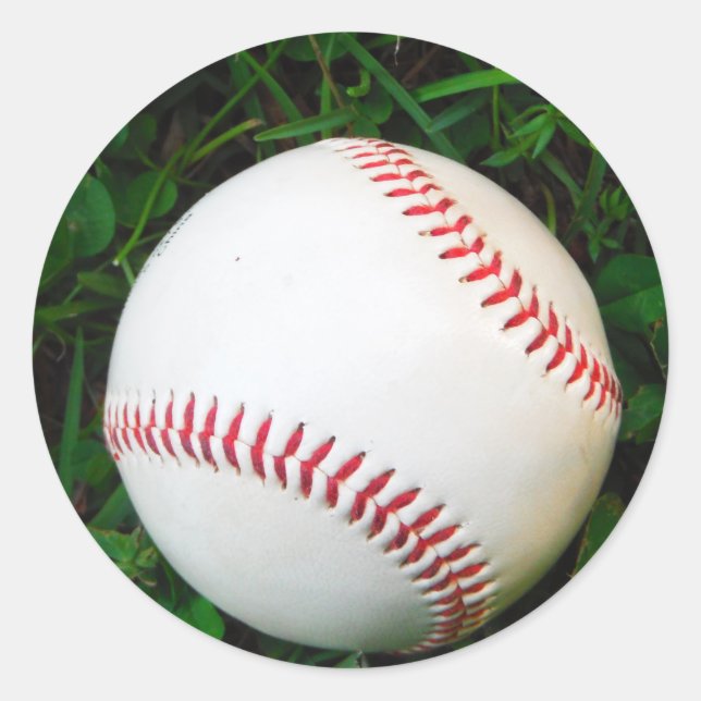 White Baseball with Red Stitching Classic Round Sticker (Front)