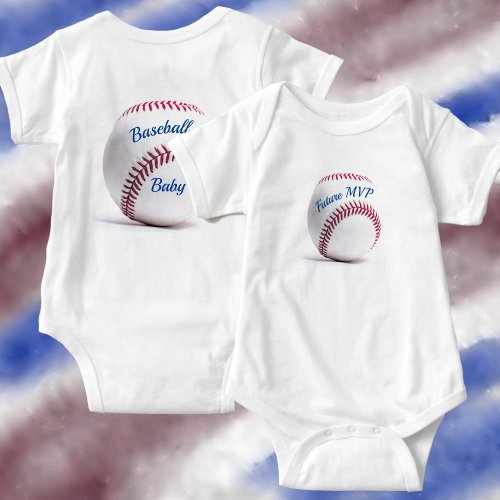 White Baseball with Red Stitching Customizable  Baby Bodysuit