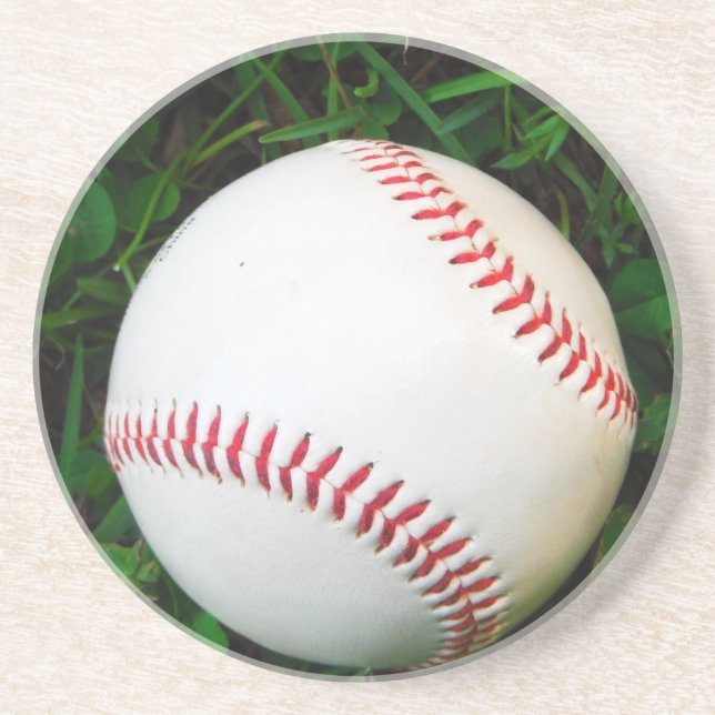 White Baseball with Red Stitching Drink Coaster (Front)