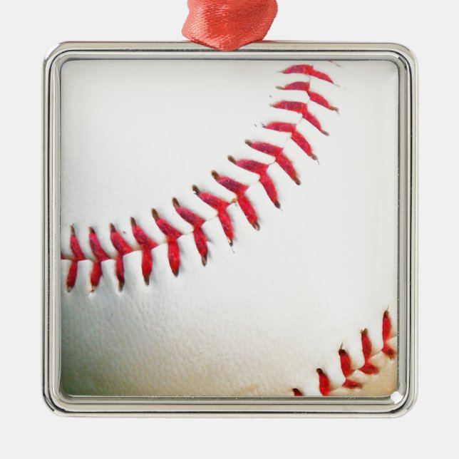 White Baseball with Red Stitching Metal Ornament (Front)