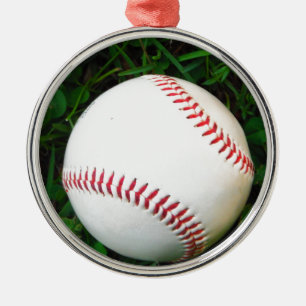 White Baseball with Red Stitching Metal Ornament