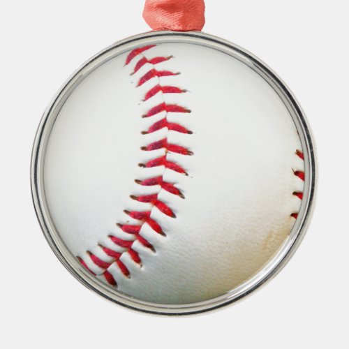 White Baseball with Red Stitching Metal Ornament