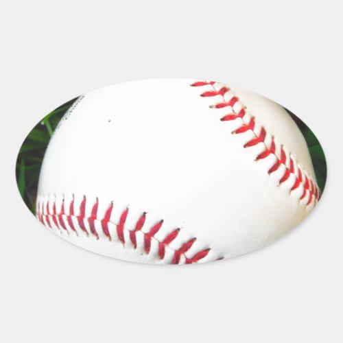 White Baseball with Red Stitching Oval Sticker