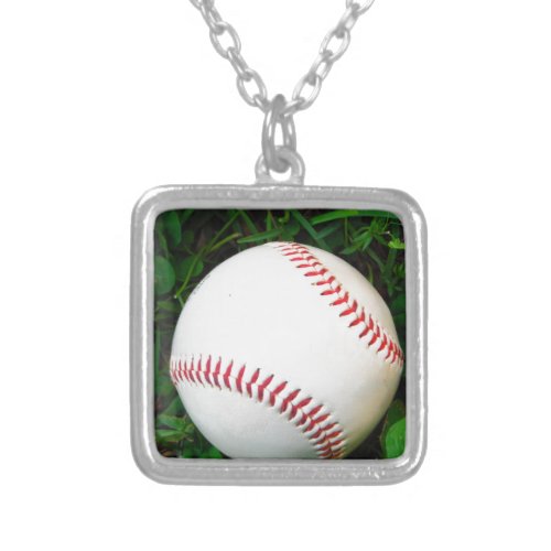 White Baseball with Red Stitching Silver Plated Necklace