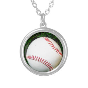 White Baseball with Red Stitching Silver Plated Necklace
