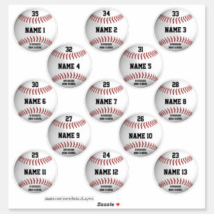 white baseballs set 13 personalized player names sticker