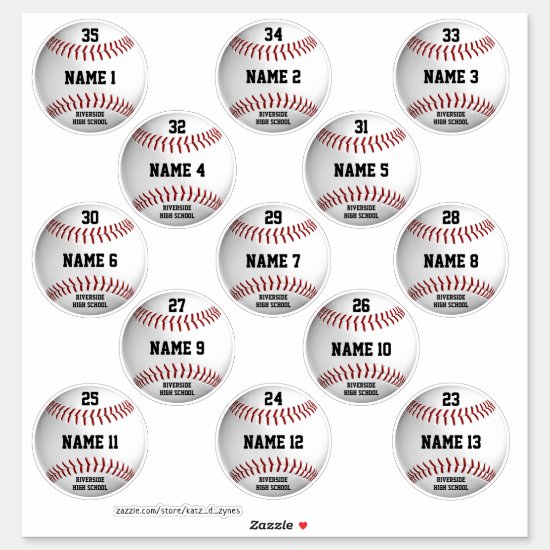 13 baseball team members stickers