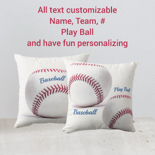 White Baseballs with Red Stitching White Throw Pillow