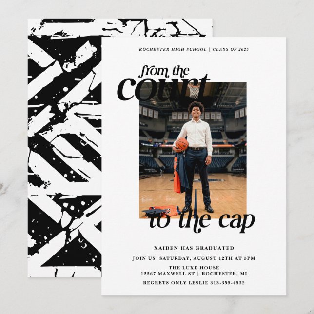 White Basketball Graduation Court to the Cap Invitation (Front/Back)