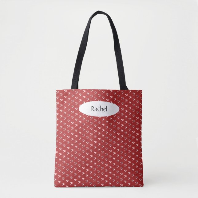 White Bass Clef Music Notes Tote Bag (Front)
