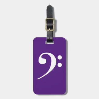 White Bass Clef on Purple Musical Instrument Jazz Luggage Tag