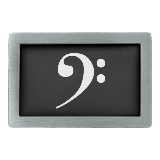 White Bass Clef Rectangular Belt Buckle (Front)