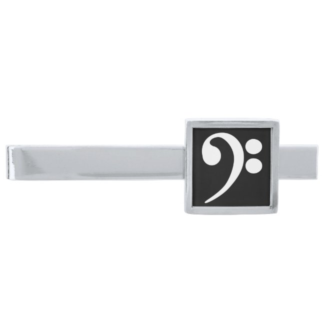 White Bass Clef Silver Finish Tie Bar (Front)